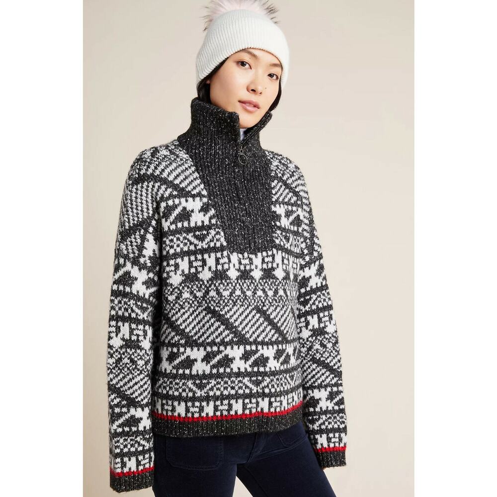 New Anthropologie by Line Geo Fairsile Half-Zip Pullover Size Small Grey